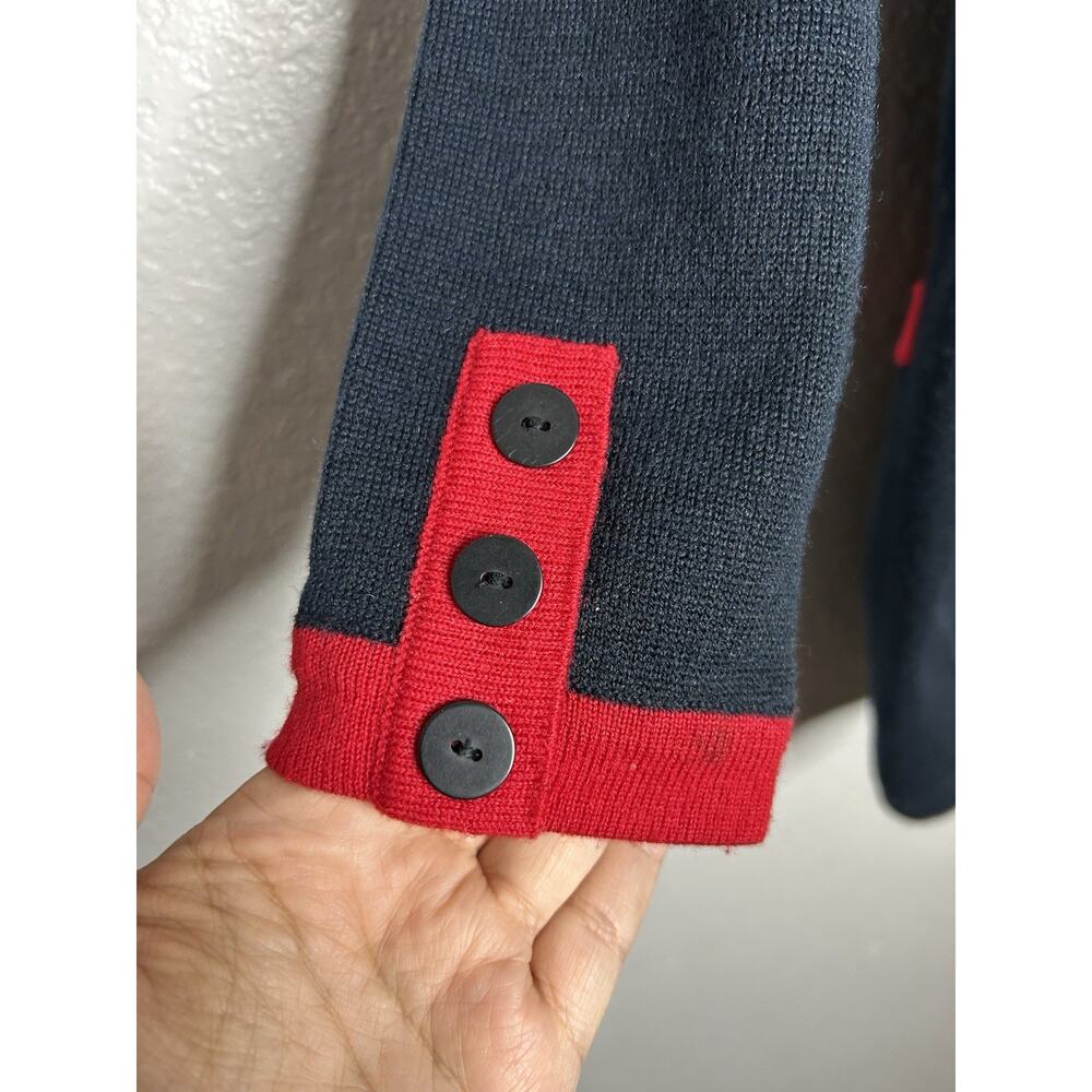 Vintage Liz Claiborne Collection Navy Red Cardigan Lambs Wool Academia Classic L - Picture 8 of 9